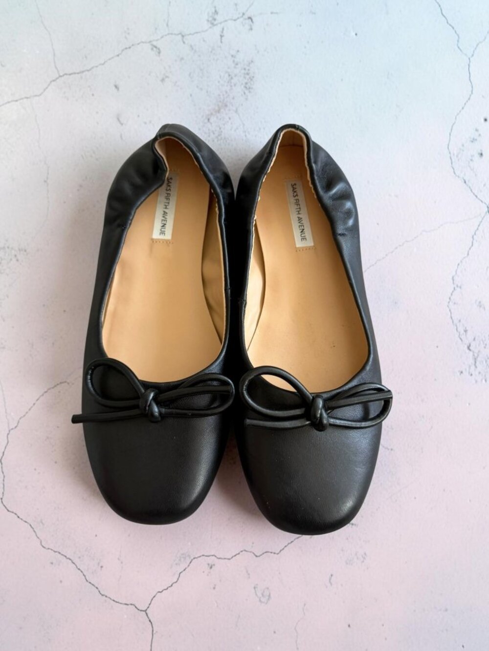 SAKS FIFTH AVENUE Black Leather Bow Ballet Flats Size 7